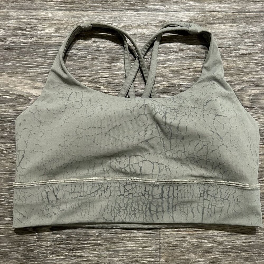 Lululemon Energy Longline Bra Medium Support Size 8 Gray Thread Dye Rover Black - Picture 10 of 10
